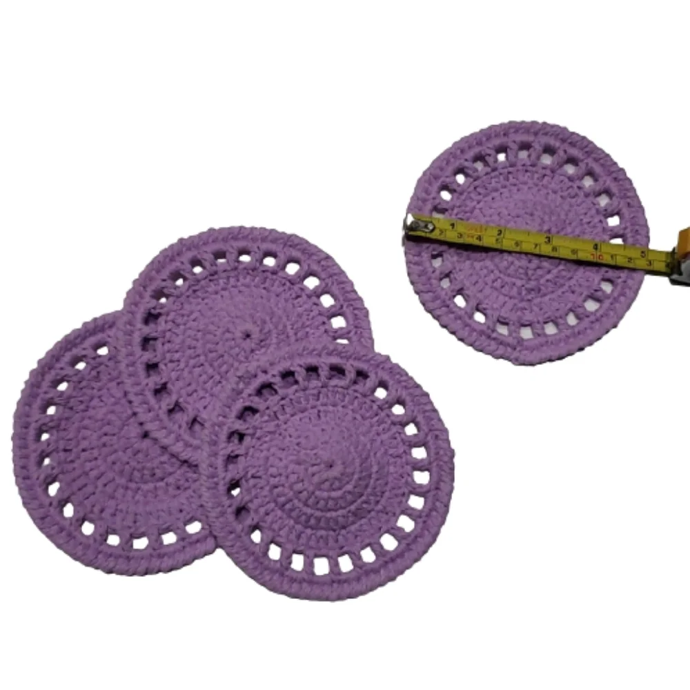 Ecofriendly Cotton Round Coaster Set of 4-Handmade Crocheted- Light Purple